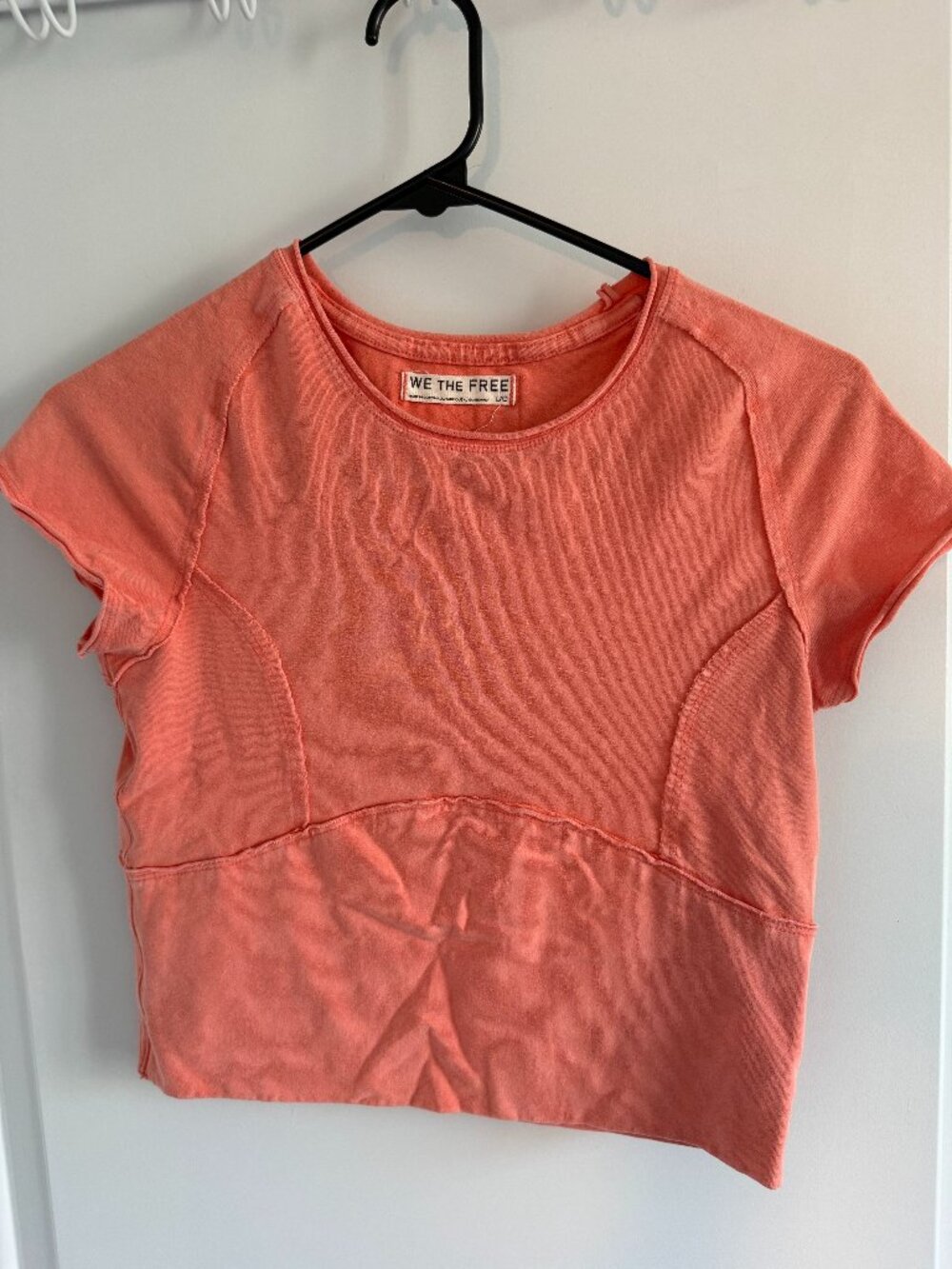 Free People We The Free Coral Raw Hem Crop Tee Large